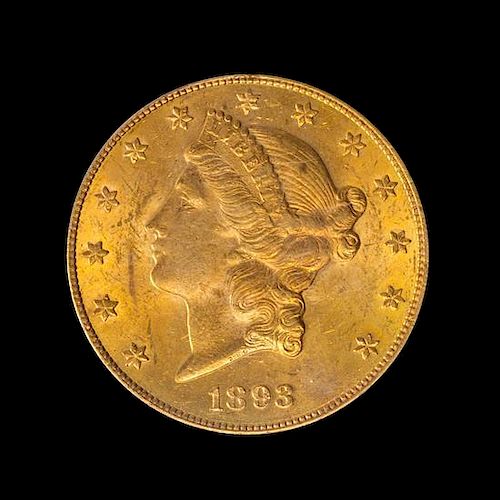 A United States 1893-CC Liberty Head $20 Gold Coin