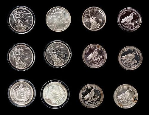 A Group of Fourteen American 1-Ounce Silver Rounds