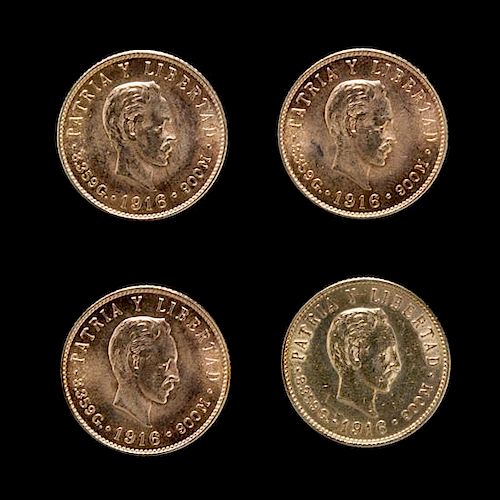 * A Group of Four Cuba Republic 1916 5-Peso Gold Coins