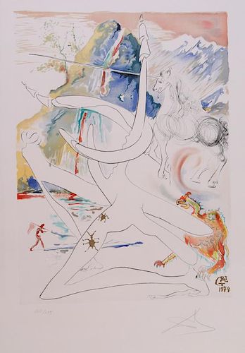 SALVADOR DALI (1904-1989): THE UNICORN LASER DISINTEGRATES THE HORNS OF COSMIC RHINOCEROSES, FROM THE CONQUEST OF THE COSMOS 