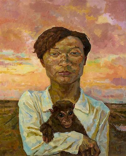 * Luo Qing, (Chinese, b. 1970), Man Carrying a Monkey, 2001