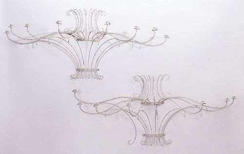 PAIR OF CONTINENTAL WHITE PAINTED IRON EIGHT-LIGHT SCONCES