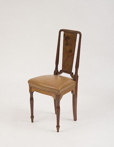 ART NOUVEAU MAHOGANY MARQUETRY SIDE CHAIR, ATTRIBUTED TO EMILE GALLÉ