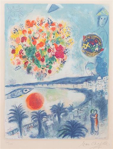 After Marc Chagall, (French/Russian, 1887-1985), Soleil Couchant (from Nice et la C-te d'Azur by Charles Sorlier),