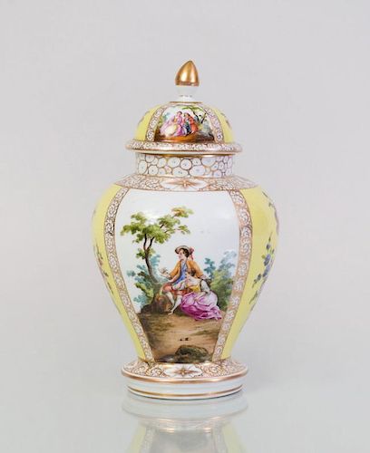 SMALL DRESDEN YELLOW-GROUND VASE AND COVER