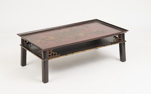 CHINESE RED AND BLACK LACQUER LOW TABLE