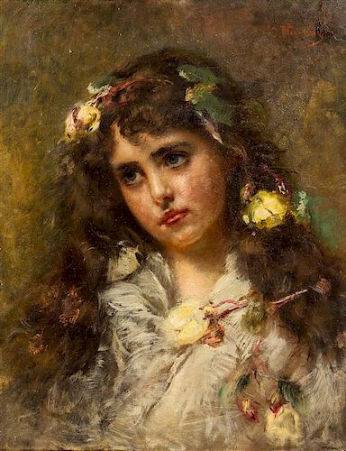 Constantine Makowsky, (Russian Federation, 1939-1915), Portrait of Young Girl with Blossoms