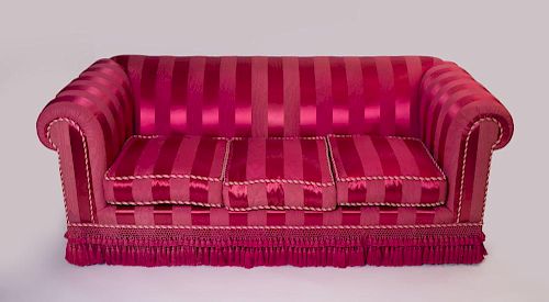 RED STRIPED SILK-UPHOLSTERED SOFA