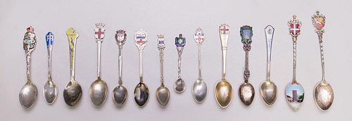 COLLECTION OF FORTY-THREE SILVER AND SILVER PLATE SOUVENIR SPOONS