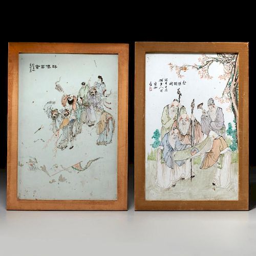 (2) Old Chinese Famille Verte plaques