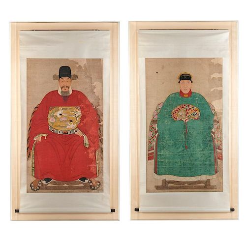 Chinese School, pair portrait paintings