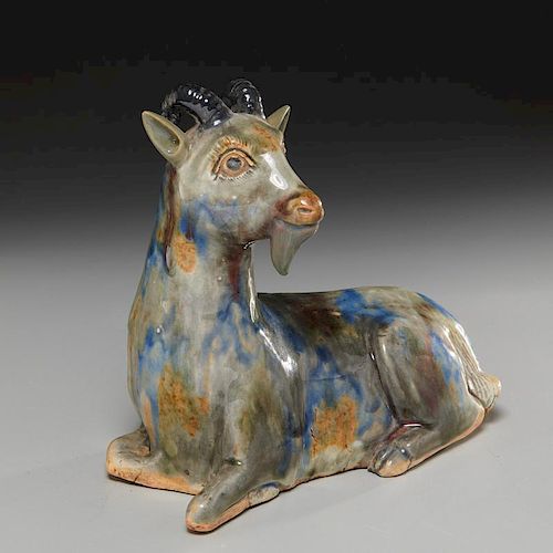 Old Chinese flambe glazed model of a goat