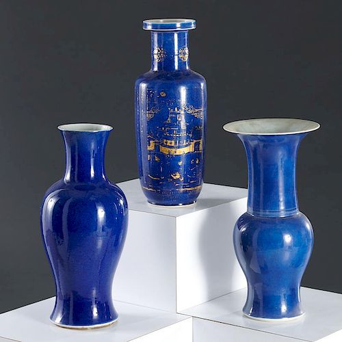 (3) Chinese powder blue glazed vases