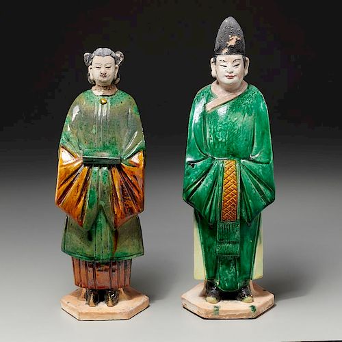 Pair Chinese sancai pottery tomb figures