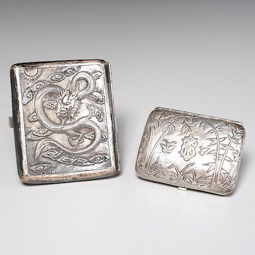 (2) Chinese silver cigarette cases incl. Wang Hing