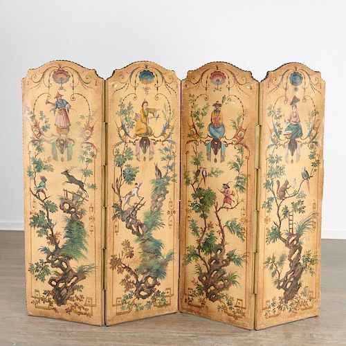 Pillement style chinoiserie four-panel screen