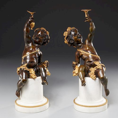 Pair Louis XVI bronze models of infant Bacchus