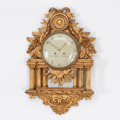 Swedish Neo-Classical giltwood clock by Jacob Kock