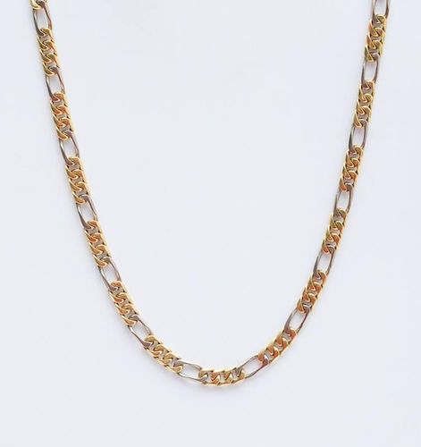 18K YELLOW AND WHITE GOLD CURB LINK CHAIN NECKLACE