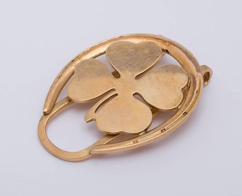 14K YELLOW GOLD HORSESHOE AND FOUR-LEAF CLOVER MONEY CLIP