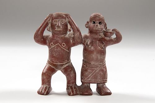 Redware Pottery Double Figure, Likely Nayarit or Colima