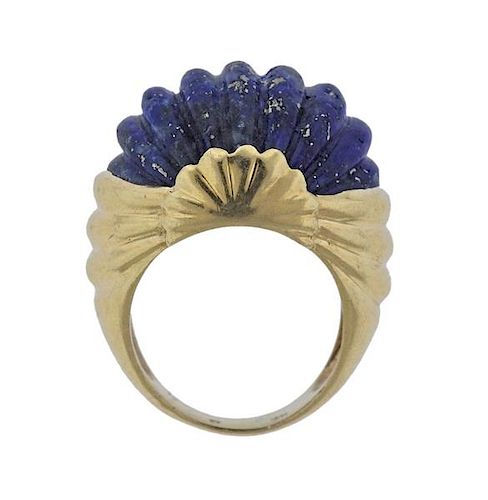 14K Gold Carved Lapis Dome Ring