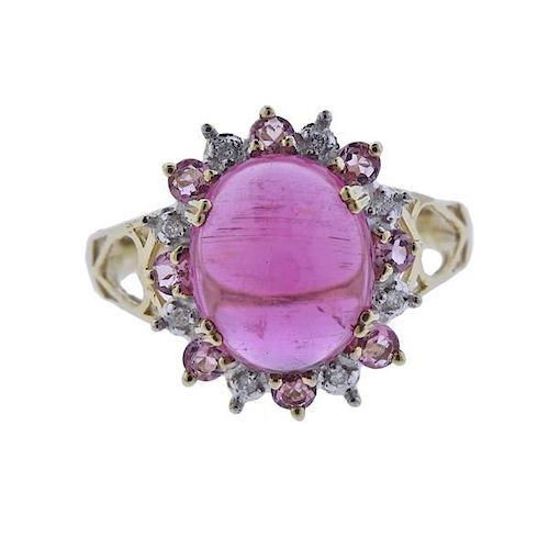 14k Gold Diamond Pink Gemstone Ring 