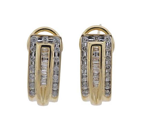 14K Gold Diamond Half Hoop Earrings 