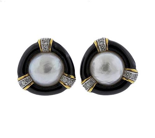 Andrew Clunn 18K Gold Platinum Diamond Pearl Earrings