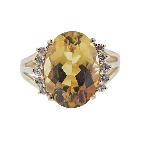 14K Gold Diamond Yellow Stone Ring