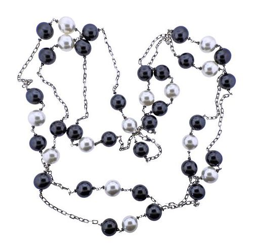 Sterling Silver Faux Pearl Long Necklace