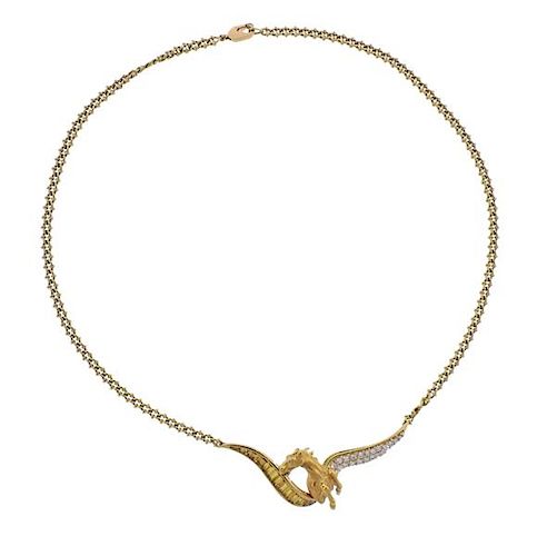 18k Gold Diamond Horse Pendant Necklace 