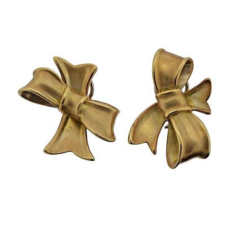 1980s Angela Cummings 18k Gold Bow Earrings