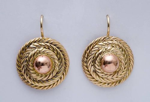 PAIR OF 14K YELLOW GOLD ROPE STYLE CIRCULAR DOMED EARRINGS