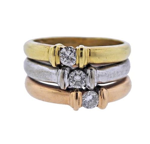 18K Tri Color Gold Diamond Band Ring