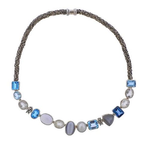Michael Dawkins Sterling Color Stone Pearl Necklace