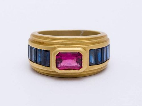 BARRY KIESELSTEIN CORD 18K YELLOW GOLD, SAPPHIRE AND PINK TOURMALINE RING