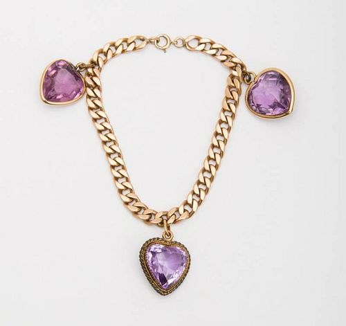 AMETHYST AND 14K YELLOW GOLD CHAIN LINK BRACELET