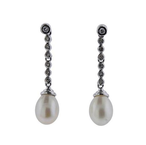 18K Gold Diamond Pearl Drop Earrings