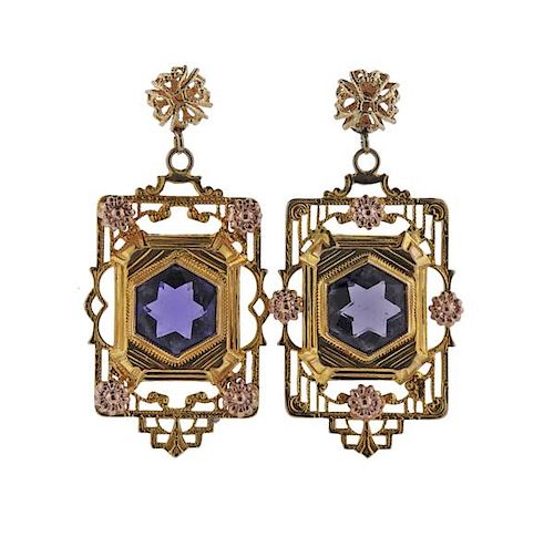 14K Gold Purple Stone Earrings