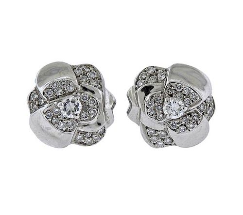 Chanel Camellia 18k Gold Diamond Stud Earrings 