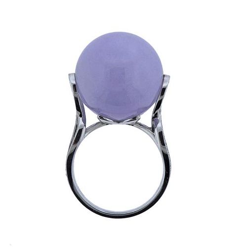 18K Gold Diamond Lavender Jade Ball Ring
