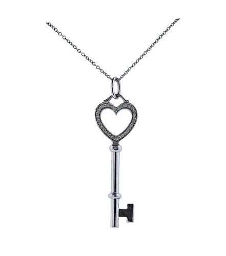 Tiffany &amp; Co Keys 18K Gold Diamond Heart Key Pendant Necklace