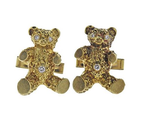 14K Gold Diamond Teddy Bear Cufflinks
