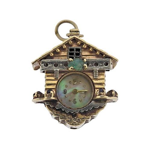 Antique 14K Gold Cuckoo Clock Watch Pendant
