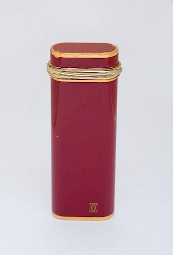 CARTIER GOLD PLATED AND RED LACQUER LIGHTER