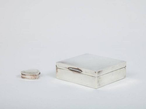 SILVER CIGARETTE BOX AND A SMALL SILVER HEART-SHAPED BOX
