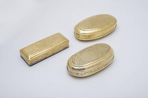 GROUP OF THREE DUTCH ENGRAVED BRASS TOBACCO BOXES