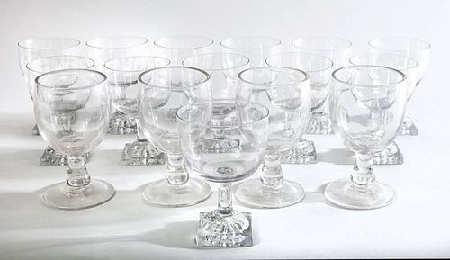 SET OF TWELVE PRESSED-GLASS GOBLETS AND A SET OF FOUR GLASS GOBLETS