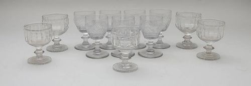 SET OF SEVEN ANGLO IRISH CUT-GLASS SMALL WINE GLASSES AND FIVE OTHER WINE GLASSES